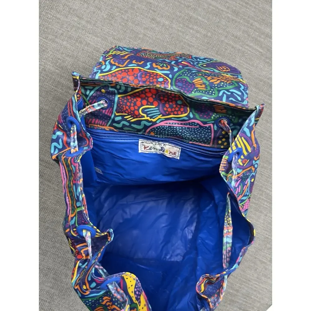 Ken Done Backpack Blue Fish Pattern Water Aqua Straps Lightweight